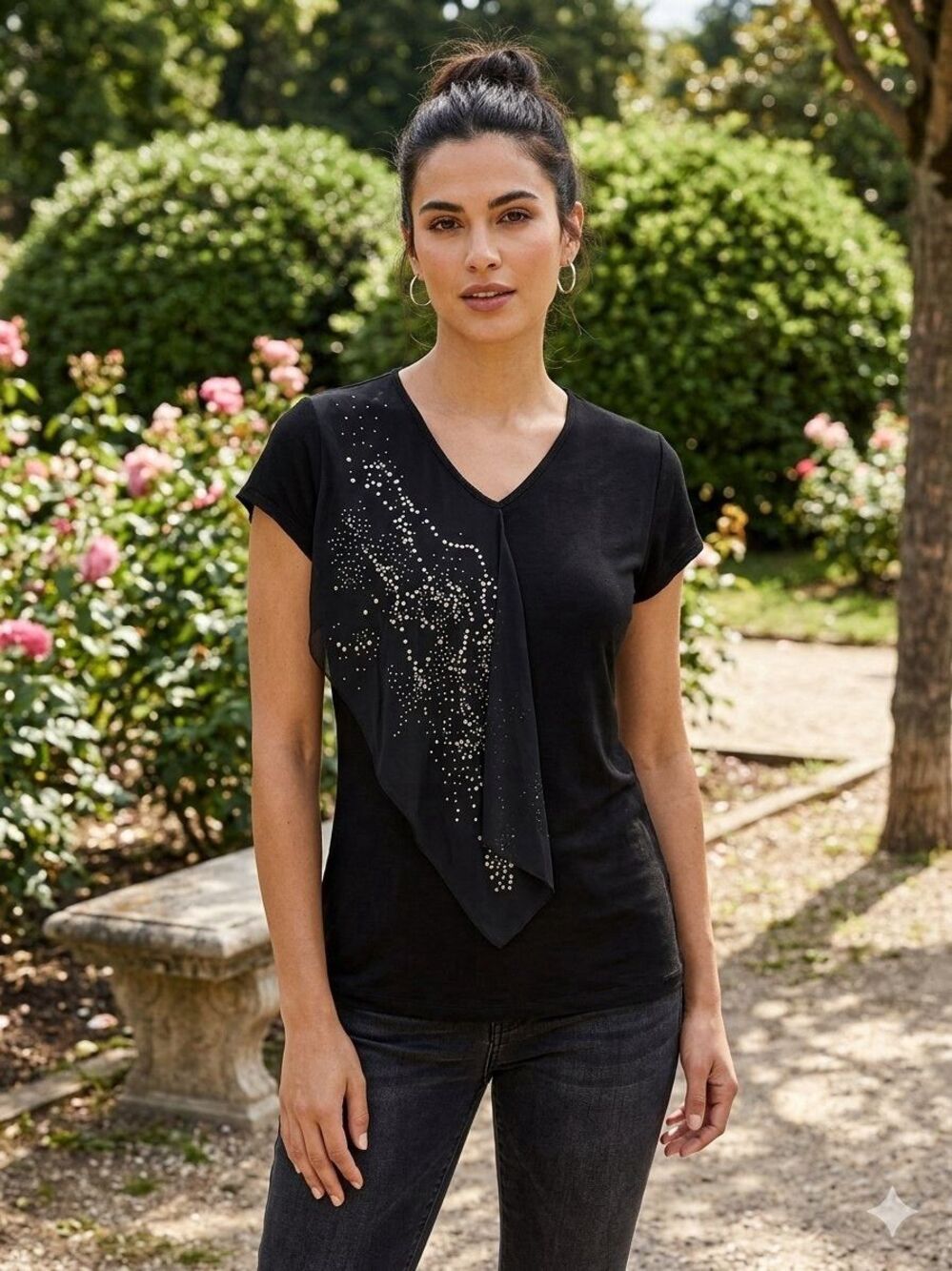Balenciaga 100% Silk Black Stud Embellished Draped Top T5 Made Portugal 215191